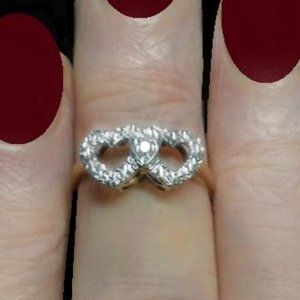 Style Crest Solid 10K Yellow Gold One Diamond Signed Heart Duo Ring 7.5